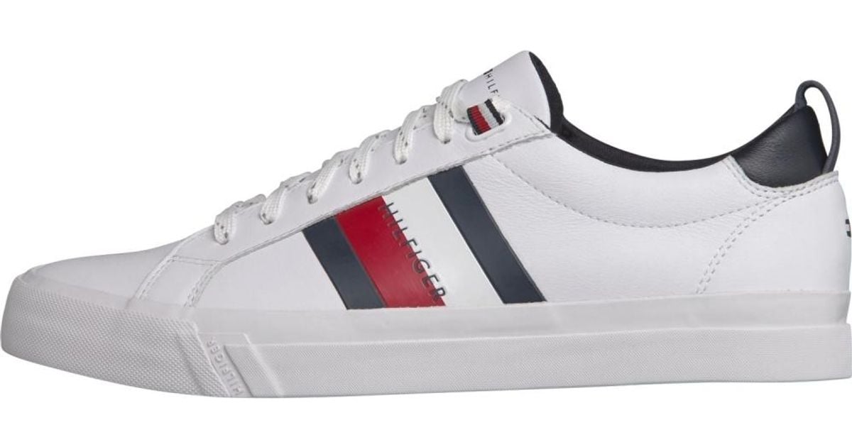 tommy hilfiger flag detail leather low tops