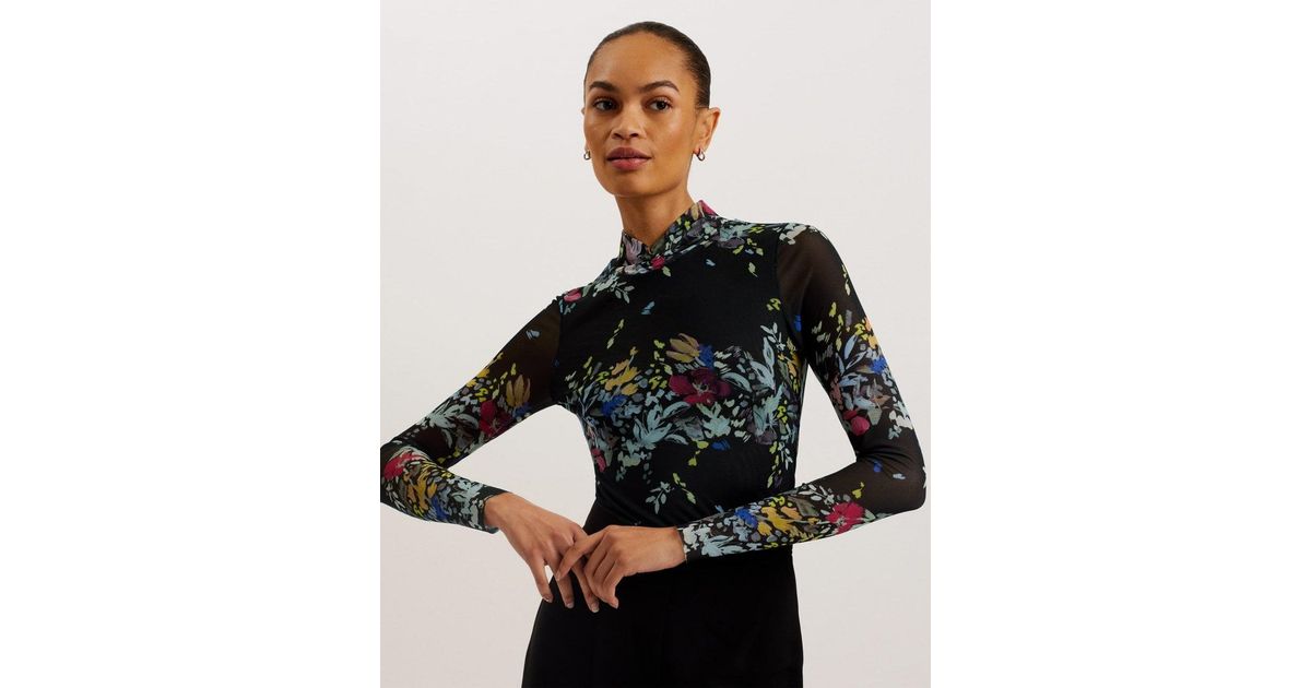 Ted Baker Amandha Printed Mesh Long Sleeve Top in Black Lyst