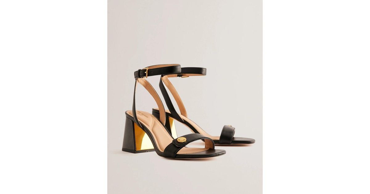 Ted Baker Milliiy Block Heel Sandals With Coin Detail in Black Lyst