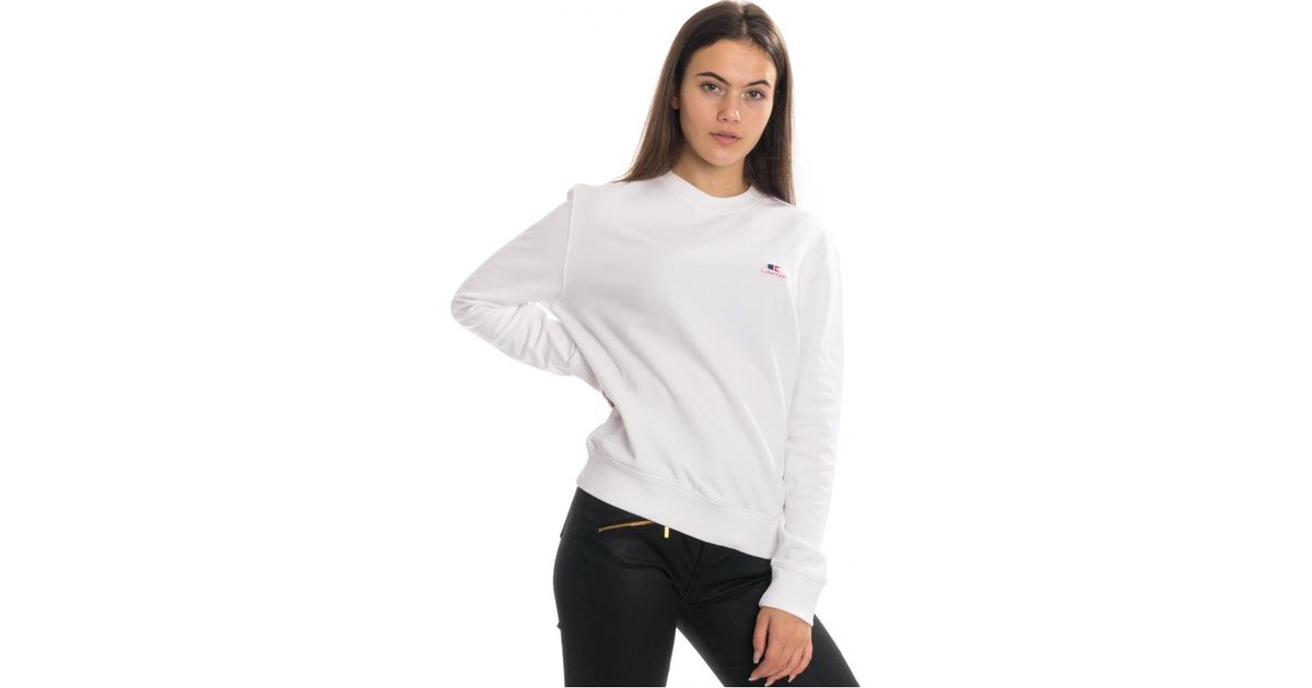 Calvin Klein Vintage Logo Small Long Sleeve Sweatshirt in White - Lyst