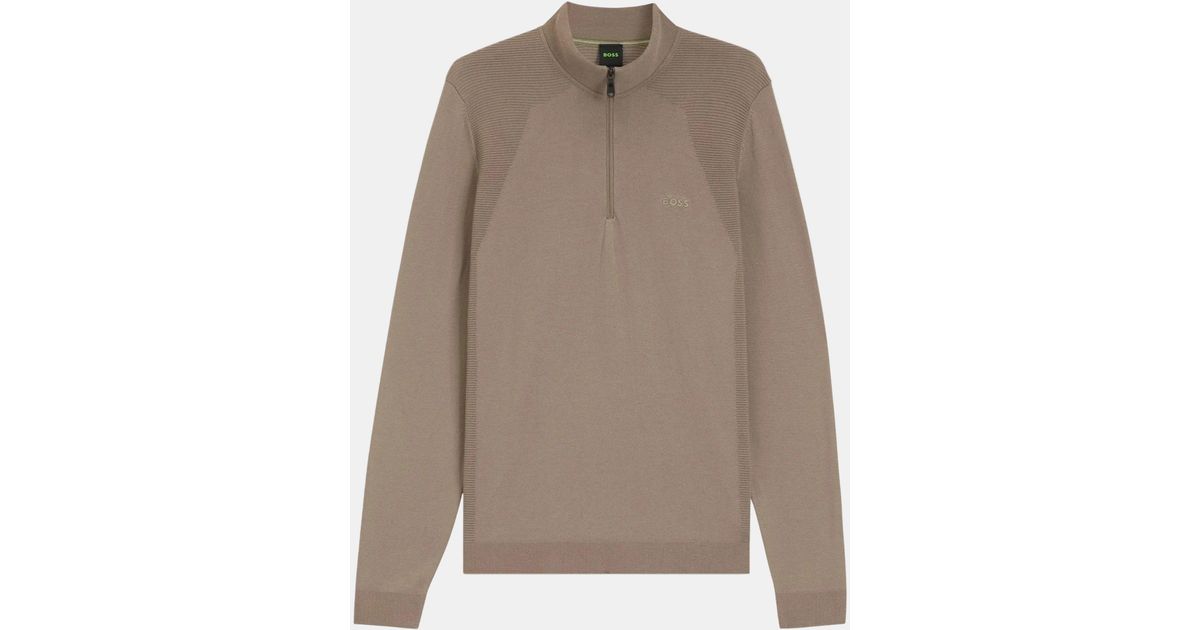 BOSS Momentum-Lite 1/4 Zip Funnel Neck Jumper in Brown for Men | Lyst UK