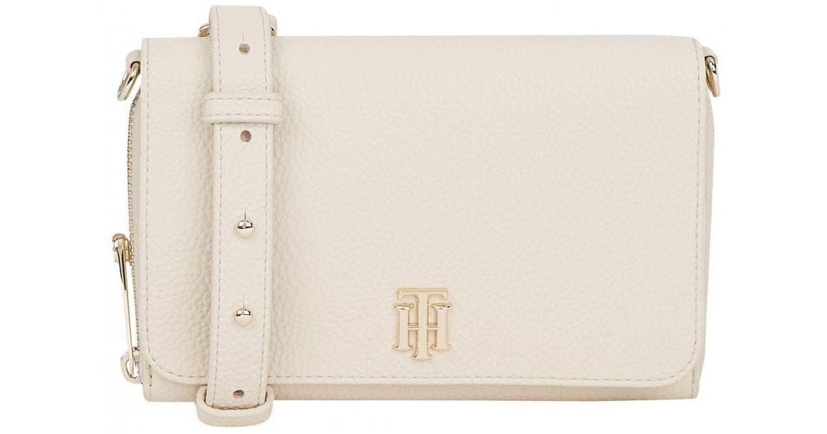Tommy Hilfiger Th Soft Small Logo Leather Cross Body Bag in Natural | Lyst