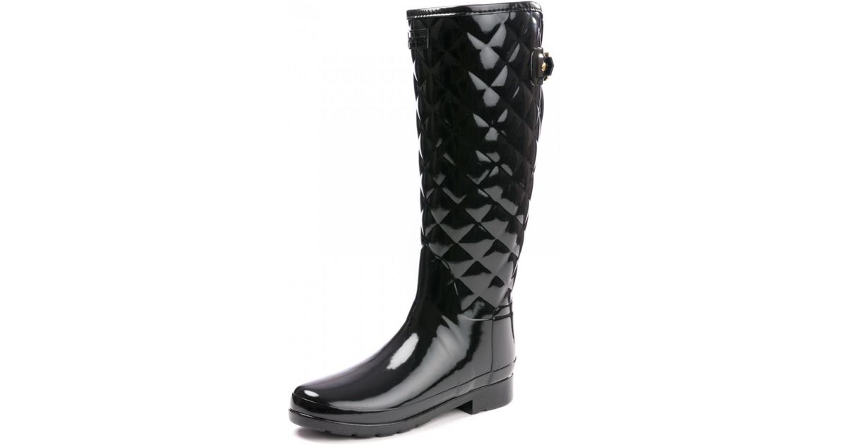 HUNTER Original Refined High Gloss Quilted Waterproof Rain Boot in Black - Save 43% | Lyst Australia