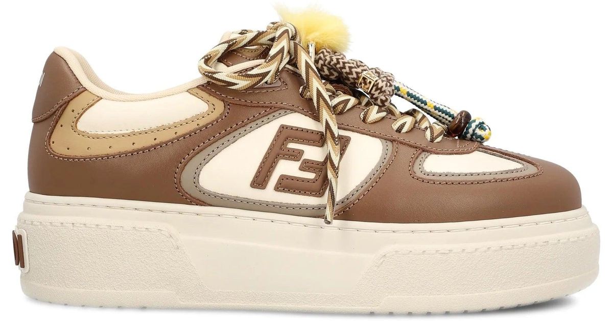 Fendi Chic Lace-Up Platform Sneakers With Ff Charms in Brown | Lyst