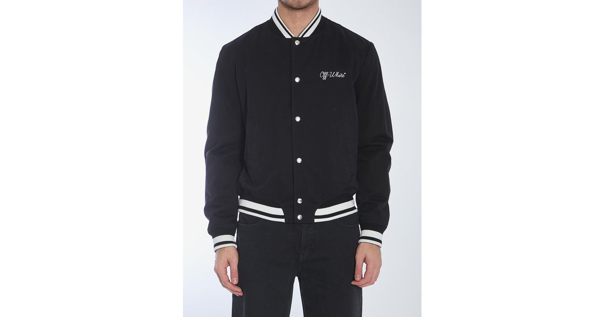 Off-White c/o Virgil Abloh Script Varsity Jacket in Black for Men | Lyst