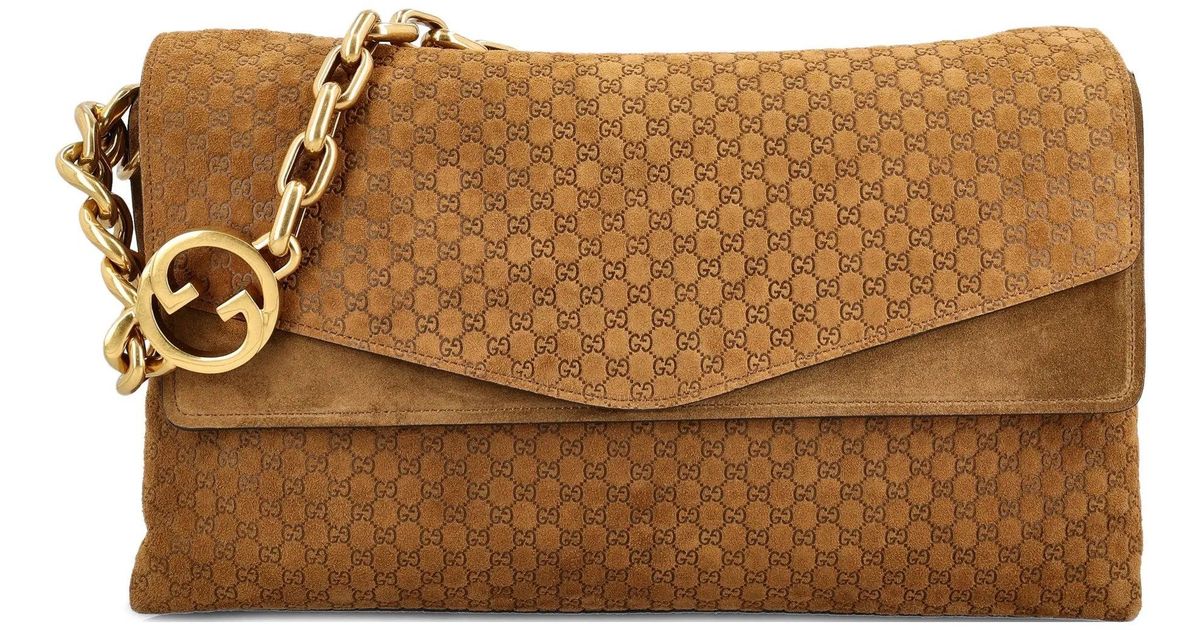Gucci Gg Chain Suede Leather Shoulder Bag in Brown | Lyst