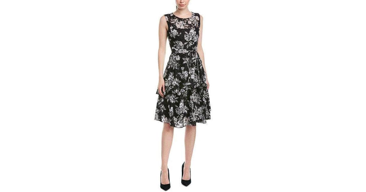 Tahari Tlmu9kd502 Floral Printed Chiffon Knee-length Dress in Black | Lyst
