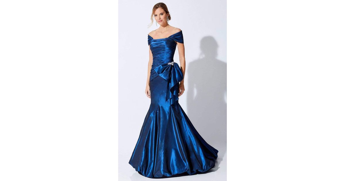 Ivonne D Silk By Mon Cheri Strapless Trumpet Evening Dress in Navy Blue