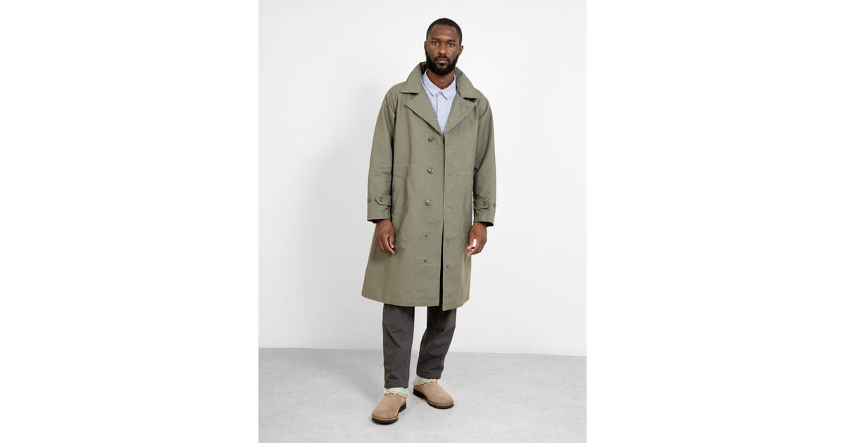 Engineered Garments Drizzler Coat Cotton Double Cloth in Green for Men ...