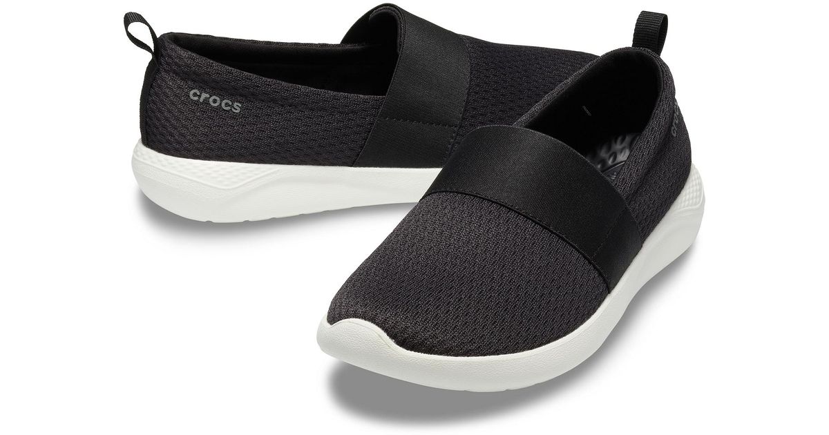Have learned Drive out mere Crocs™ Synthetic Black / White Women's Literide Mesh Slip-on | Lyst