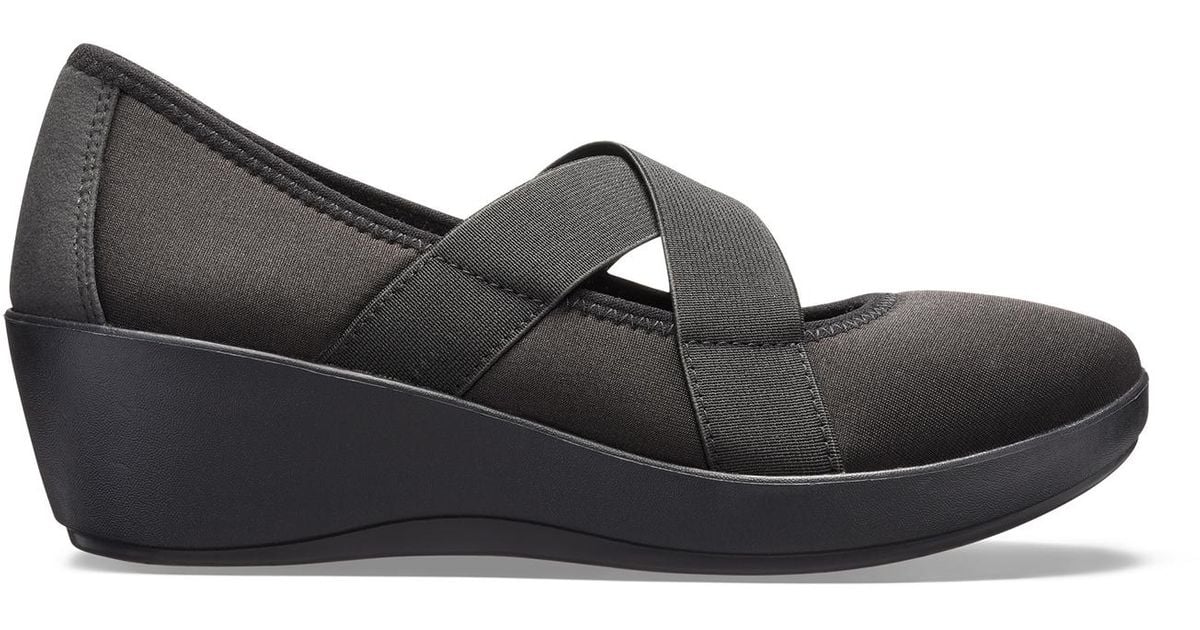 Crocs™ Busy Day Strappy Wedge in Black 