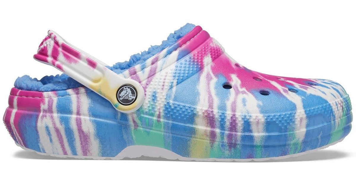 blue tie dye crocs womens