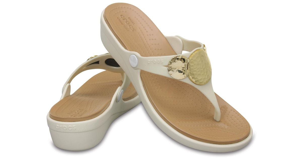 crocs sanrah embellished wedge flip