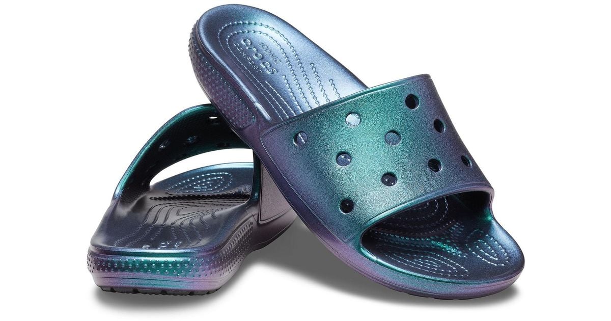 iridescent black crocs