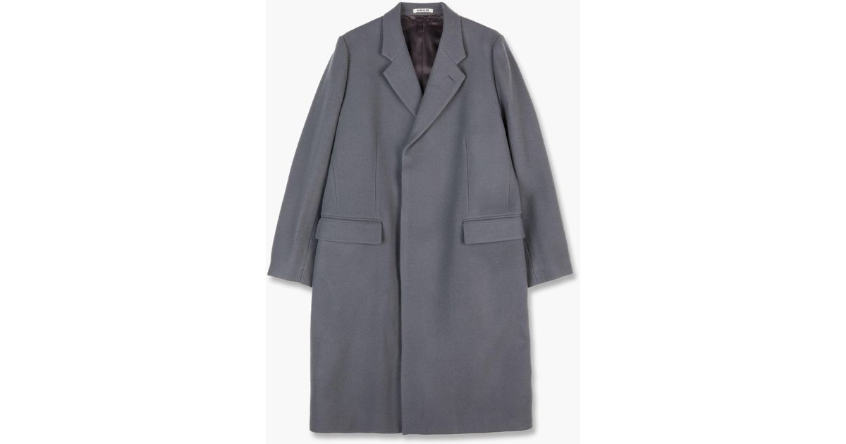 AURALEE Wool Double Cloth Light Melton Chesterfield Coat Blue in Grey