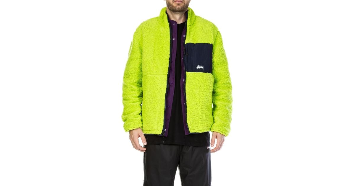 Stussy Reversible Micro Fleece Jacket Lime/purple for Men Lyst