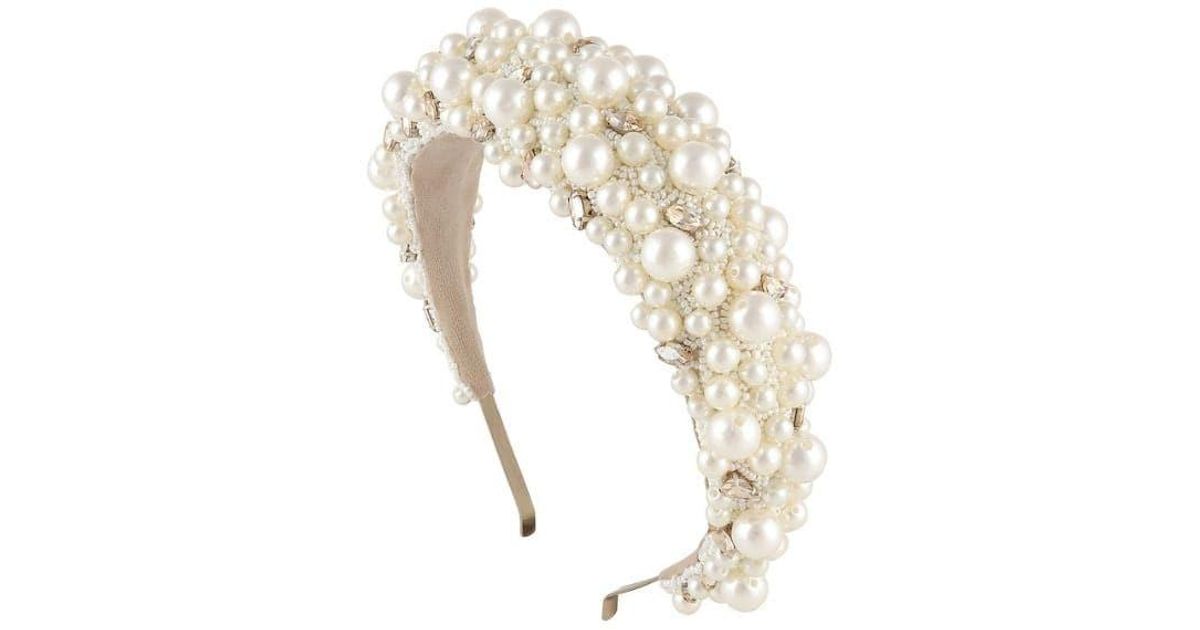 Deepa Gurnani Lux Gold Pearl Headband in White | Lyst UK