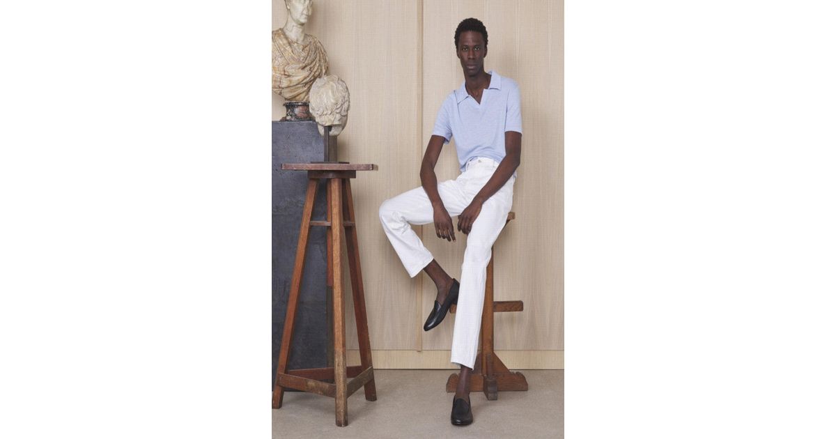 Officine Generale Simon French Linen Polo in Natural for Men | Lyst