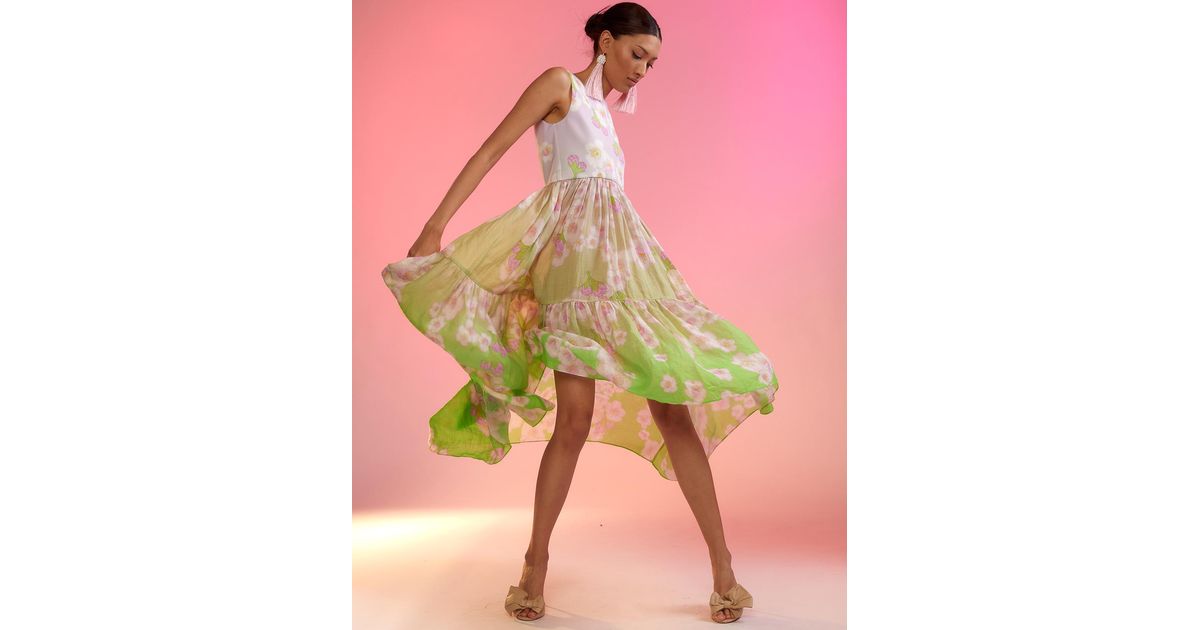 Cynthia Rowley Cotton Ramie Tier Dress in Pink | Lyst
