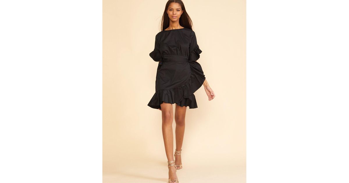 ruffle wrap dress black