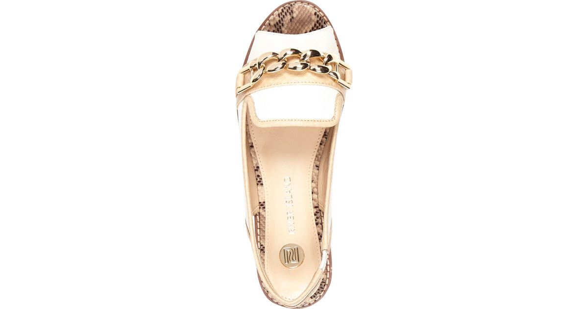 River Island White Chain Front Peep Toe Sling Back Flats - Lyst