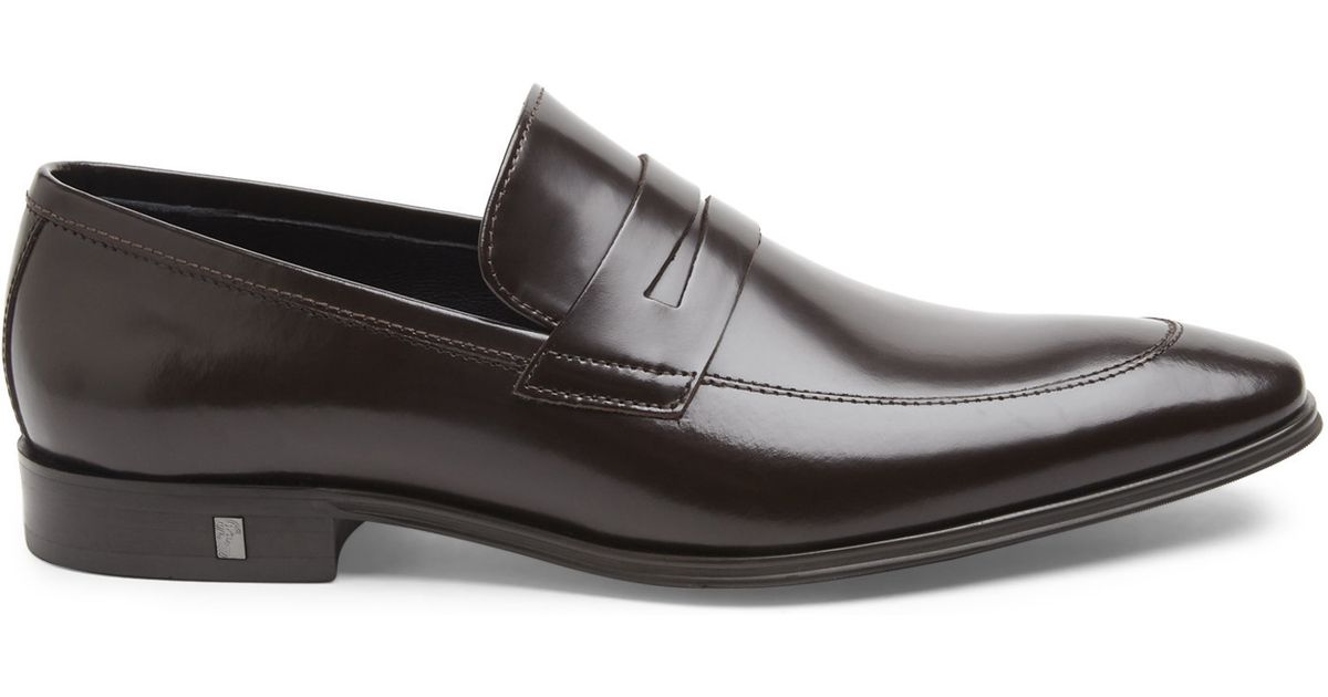 Brown Spazzolato Leather Penny Loafers 
