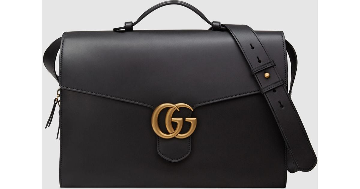 Gucci GG Marmont Leather Briefcase in Black for Men | Lyst
