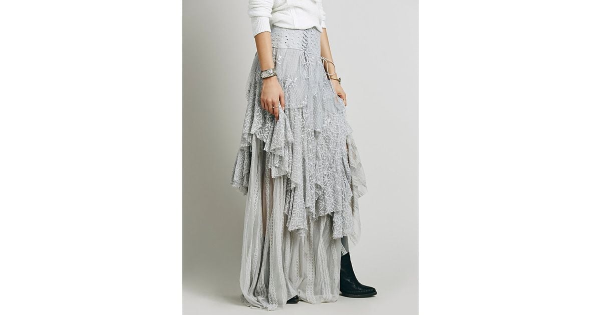 chinese dress ladies Free People Navy Blue Cotton Lace and Embroidered Open Tie Side Dress (M)