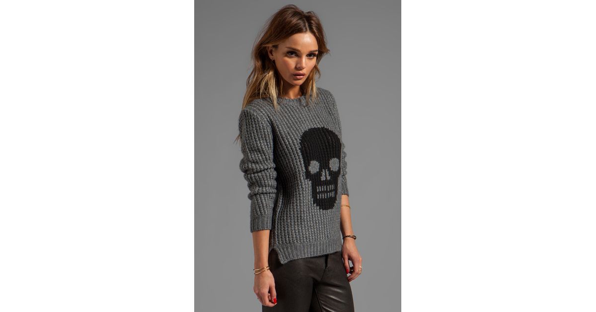 Autumn Cashmere Handknit Skull Crew Sweater in Gray | Lyst