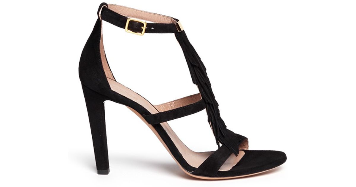 Chloé Tassel Fringe Suede Sandals in Black Lyst