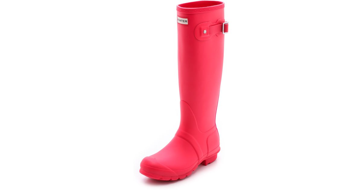 Hunter Original Stripe Tall Boots Bright Coral In Pink Lyst