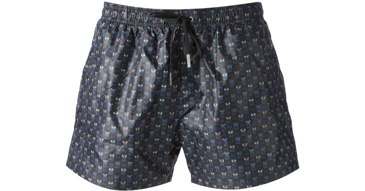 Fendi Printed Swim Shorts in Black for Men - Lyst