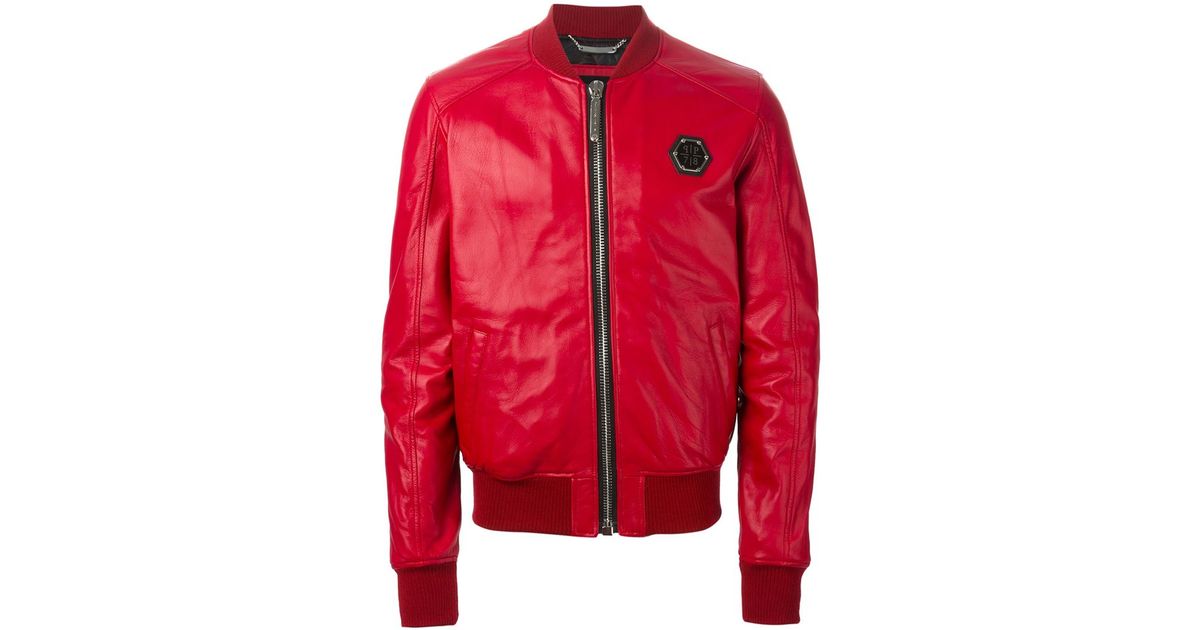 philipp plein red leather jacket