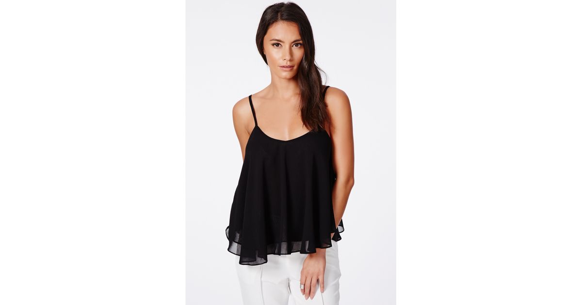 Missguided Laurita Black Chiffon Cami Swing Top - Lyst