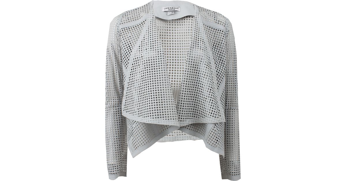 Lamarque White Skye Perforated Cascade Leather Jacket