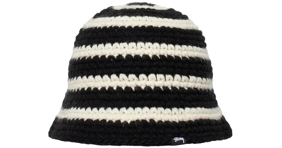 Stussy Swirl Knit Bucket Hat Black And White In Acrylic | Lyst