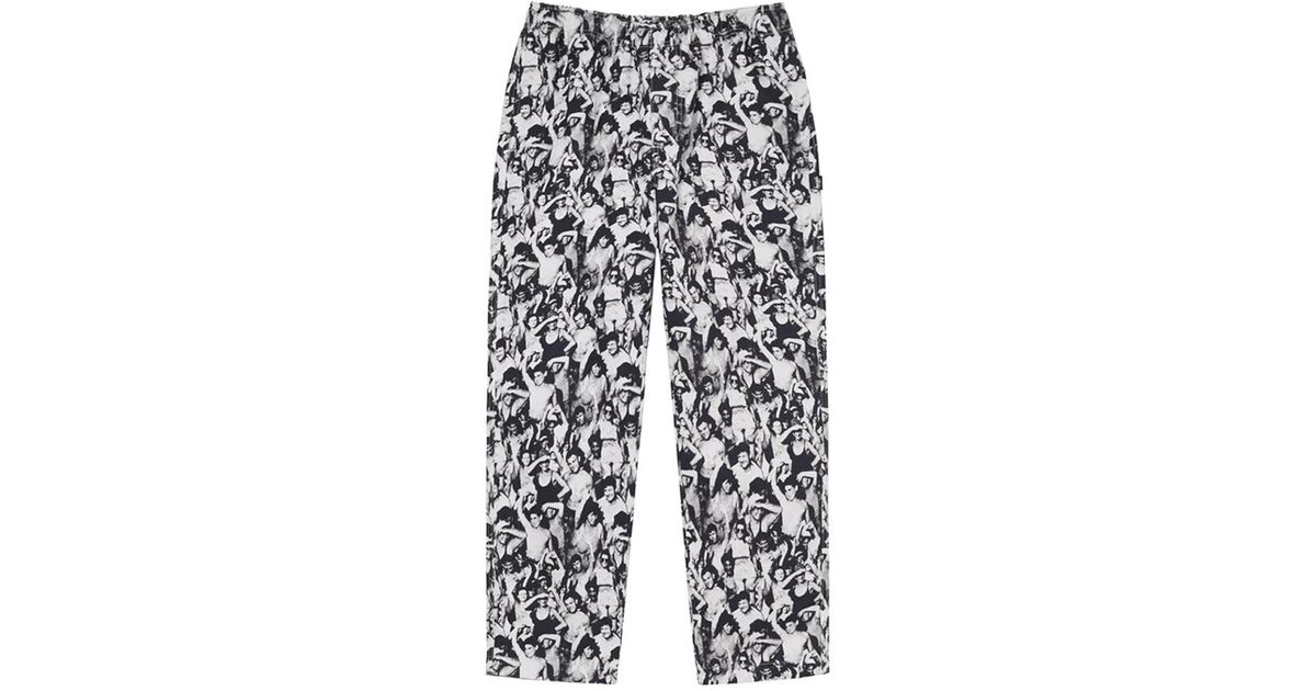 Stussy Mob Beach Pants White And Black In Cotton for Men | Lyst
