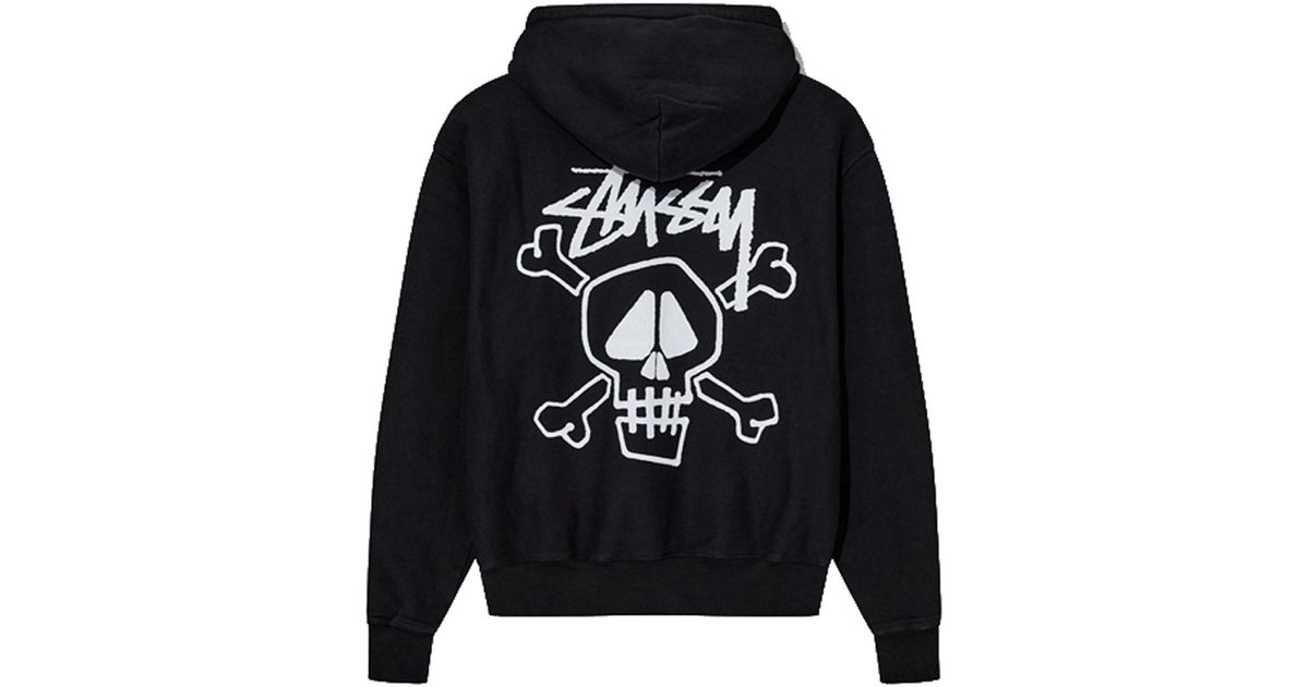 Stussy Skull & Bones Pigment Dyed Hoodie Black In Cotton in Blue for