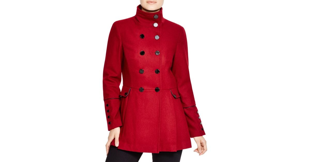 Calvin Klein Military Style Pea Coat in Red - Lyst