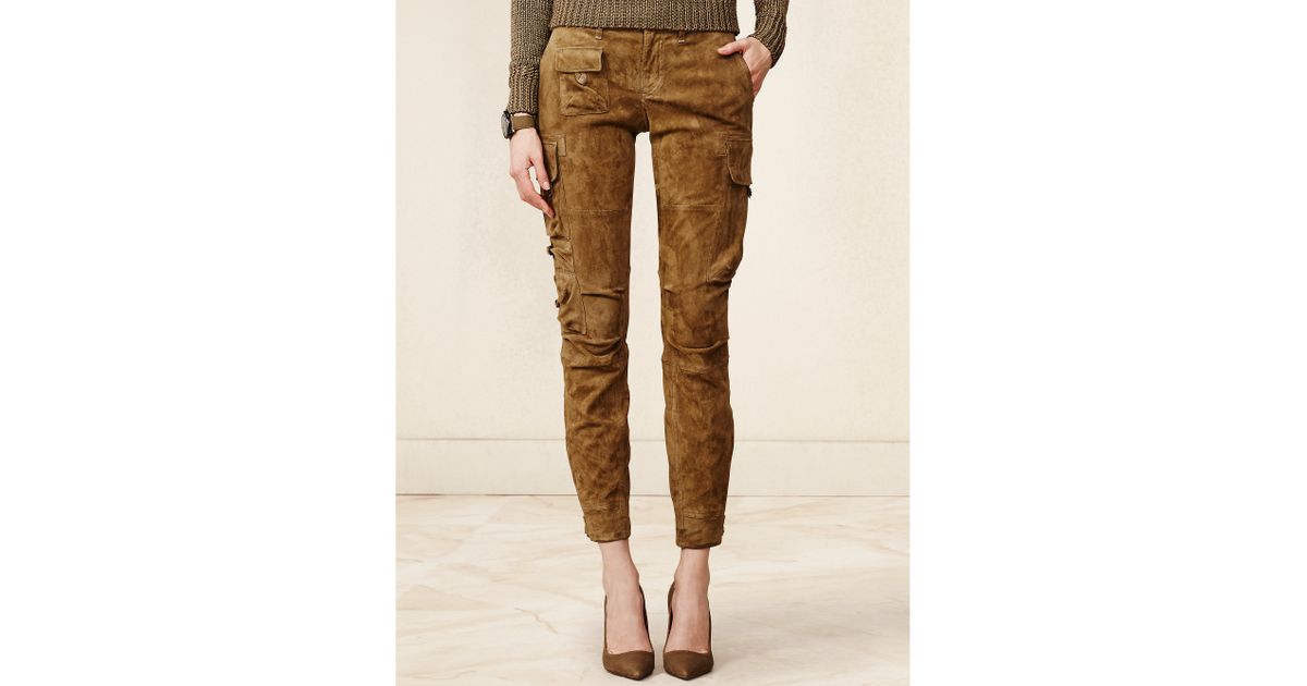 Ralph Lauren Suede Charter Cargo Pant in Brown