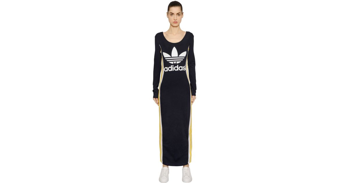 adidas Originals Cosmic Confession Cotton Jersey Dress in Navy/Yellow  (Blue) - Lyst