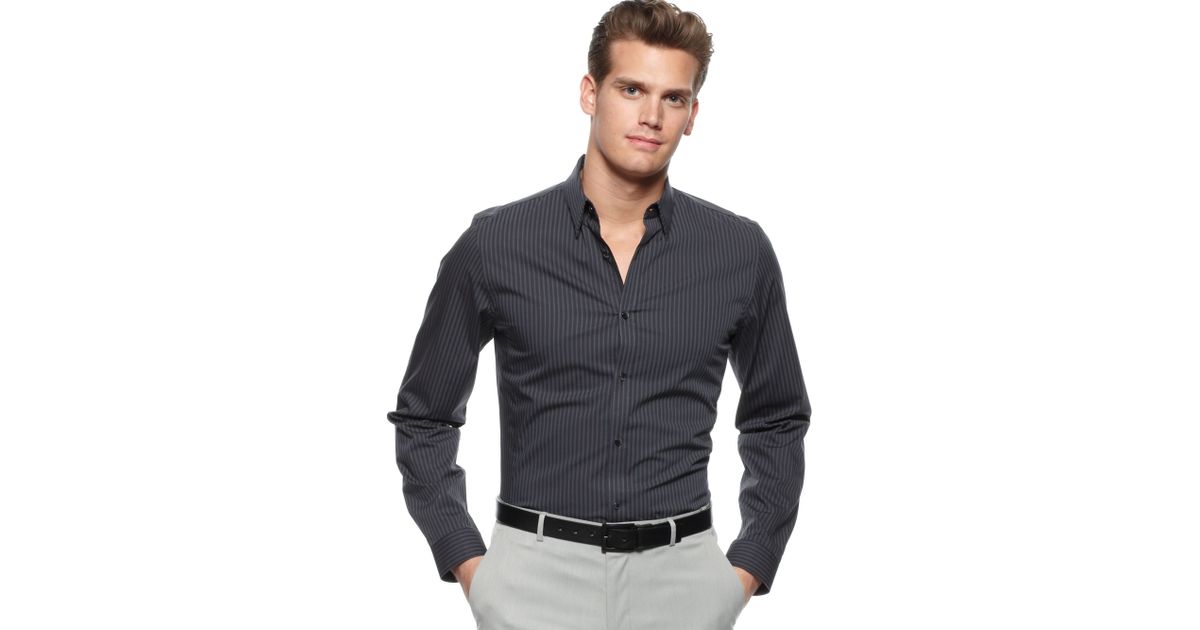 Calvin Klein Long Sleeve Slim Fit Shirt in Steel Grey (Gray) for Men | Lyst