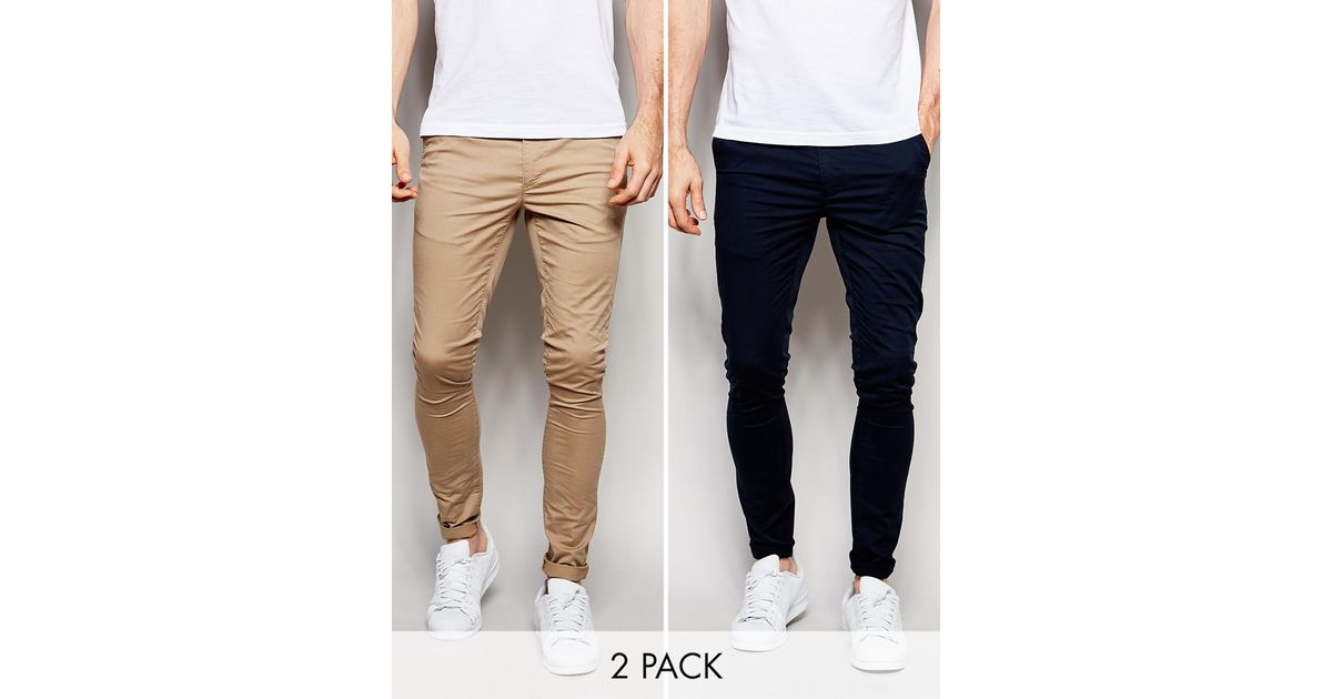 ASOS 2 Pack Extreme Super Skinny Chinos Save 15% in Blue for Men | Lyst