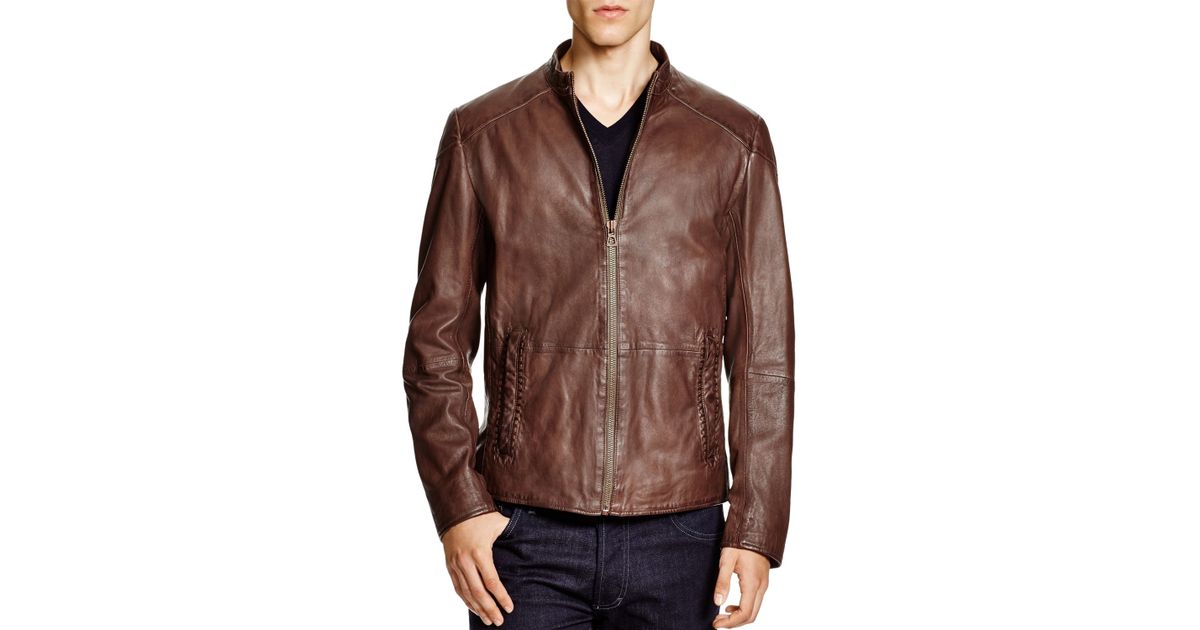 boss leather jacket brown