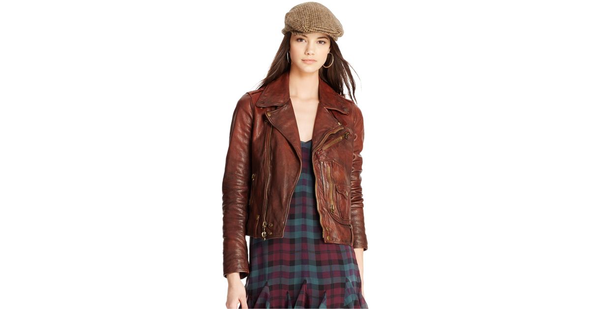 Polo Ralph Lauren Brown Distressed Leather Moto Jacket