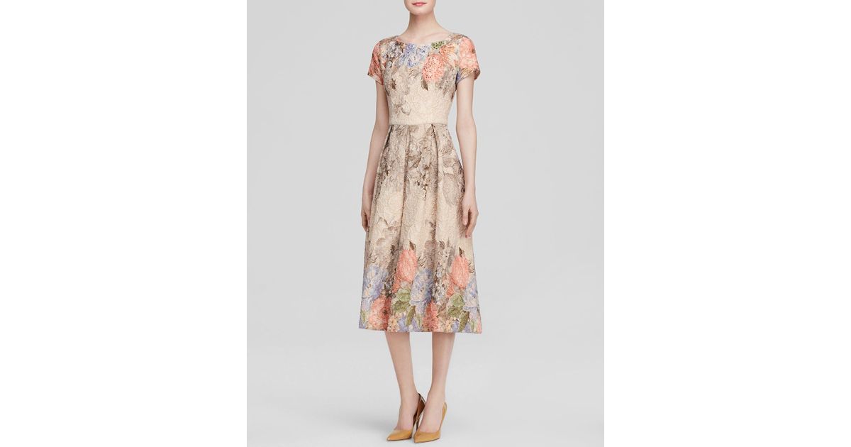Adrianna Papell Dress - Short Sleeve Floral Tea-Length in Pink | Lyst