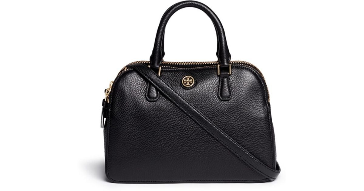 Tory Burch 'robinson' Small Double Zip Pebbled Leather Satchel in Black ...