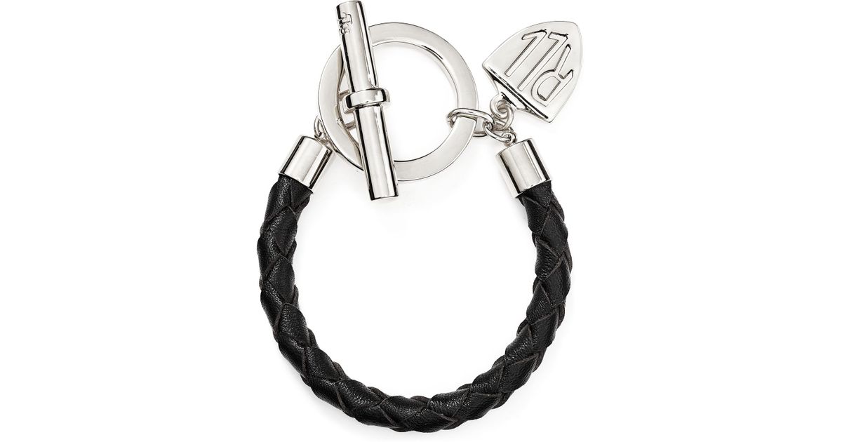 Lauren by Ralph Lauren Logo Charm Leather Bracelet in Black/Silver (Metallic) - Lyst