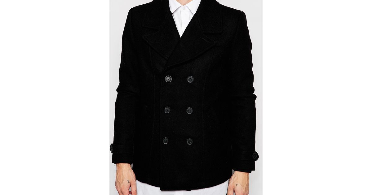 Only & Sons Wool-blend Peacoat in Black for Men - Lyst