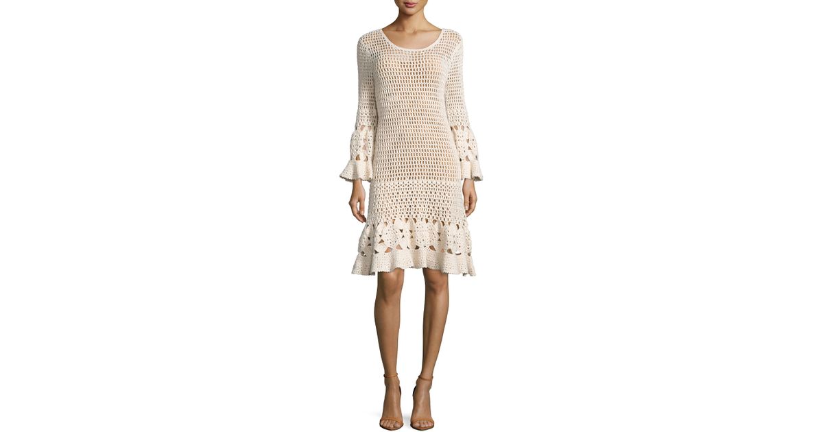 white long sleeve crochet dress
